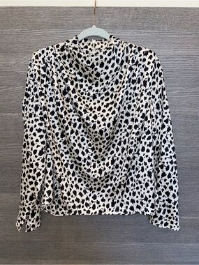 Zara Black & White Animal Print Draped Cowl Neck Blouse